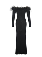 Emberly Black Fur Trimmed Off-Shoulder Rhinestone Mermaid Maxi Dress Miss Circle