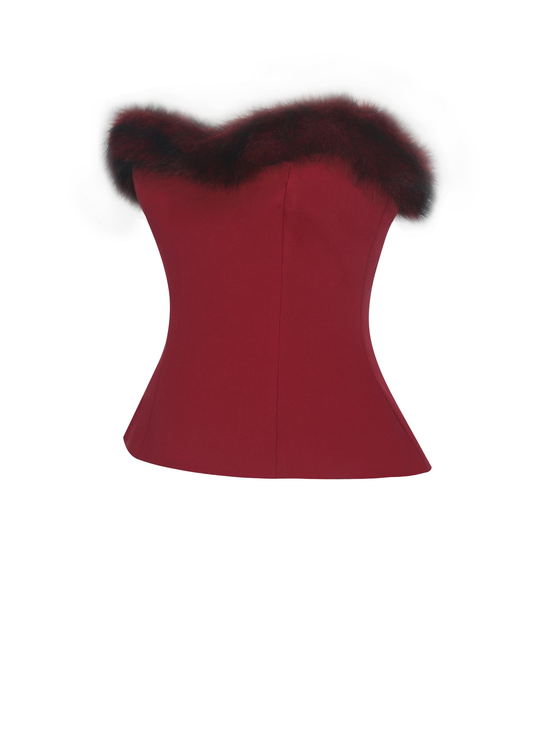 Ivette Crimson Fur-Trimmed Peplum Top Miss Circle