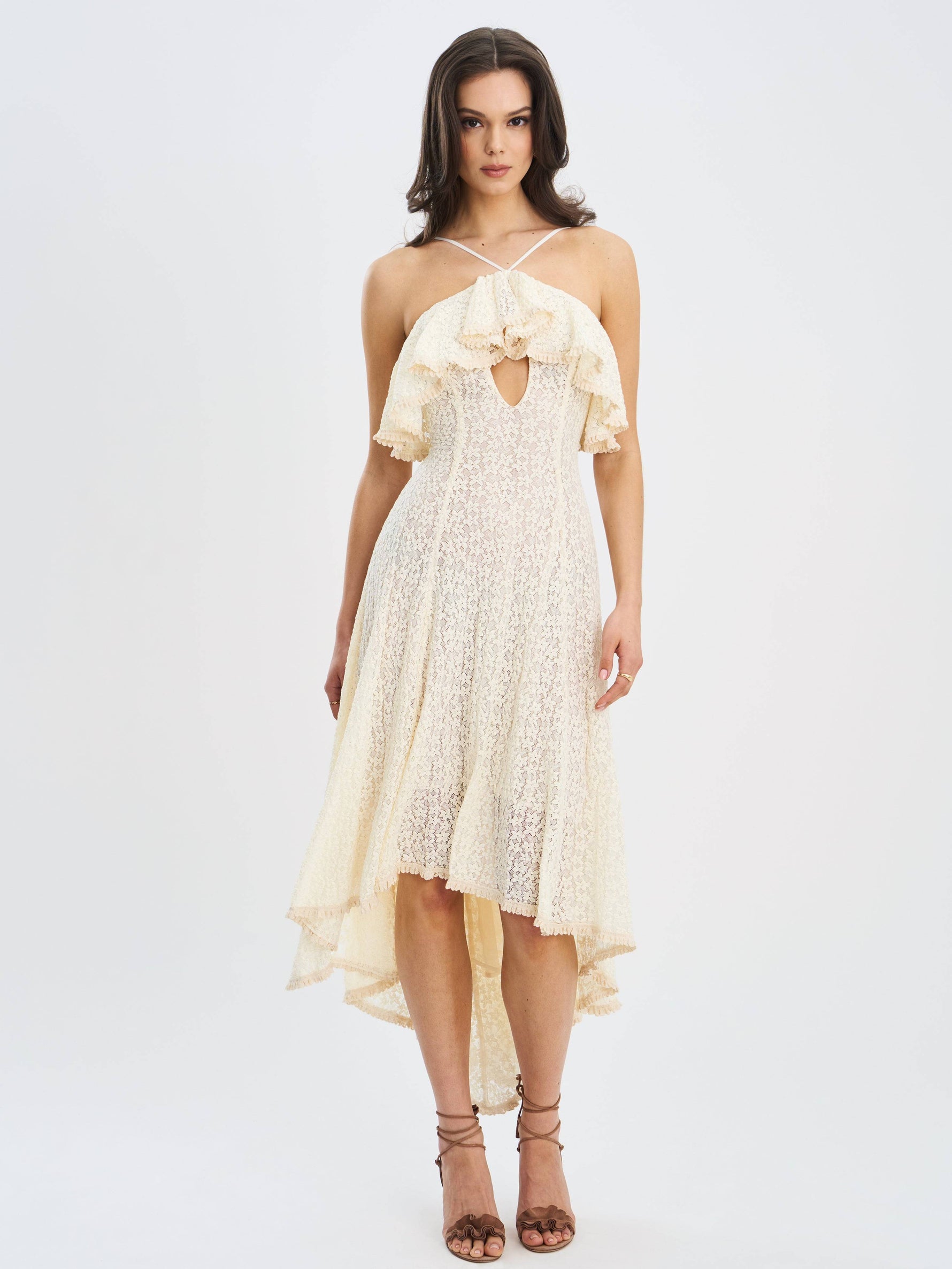 Idra Lace Trim Sleeveless Crochet Midi Trailing Dress