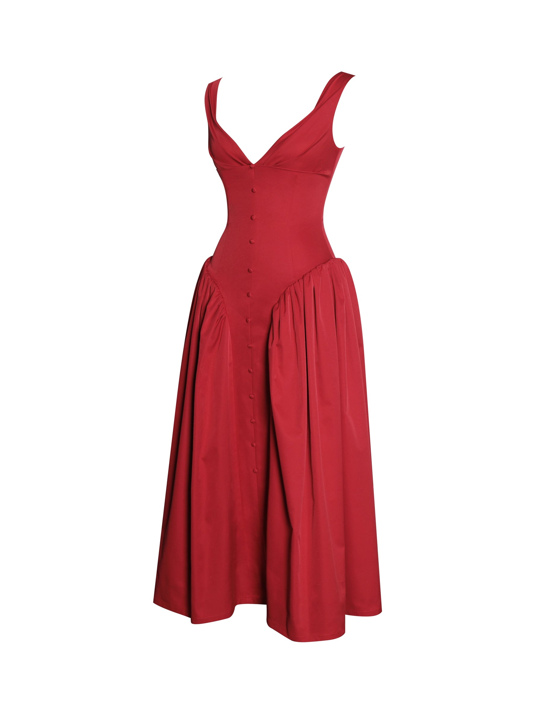 Nahla Red Drop Waist Midi Dress with Buttons Miss Circle