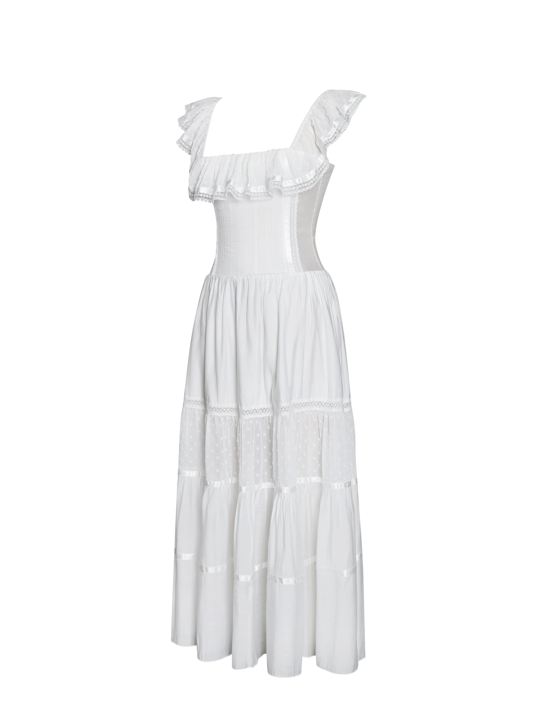 Eden Square Neck Ruffle Trim High Waist Midi Dress