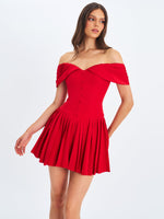 Narelle Crimson Off-Shoulder Sweetheart Drop Waist Mini Dress Miss Circle