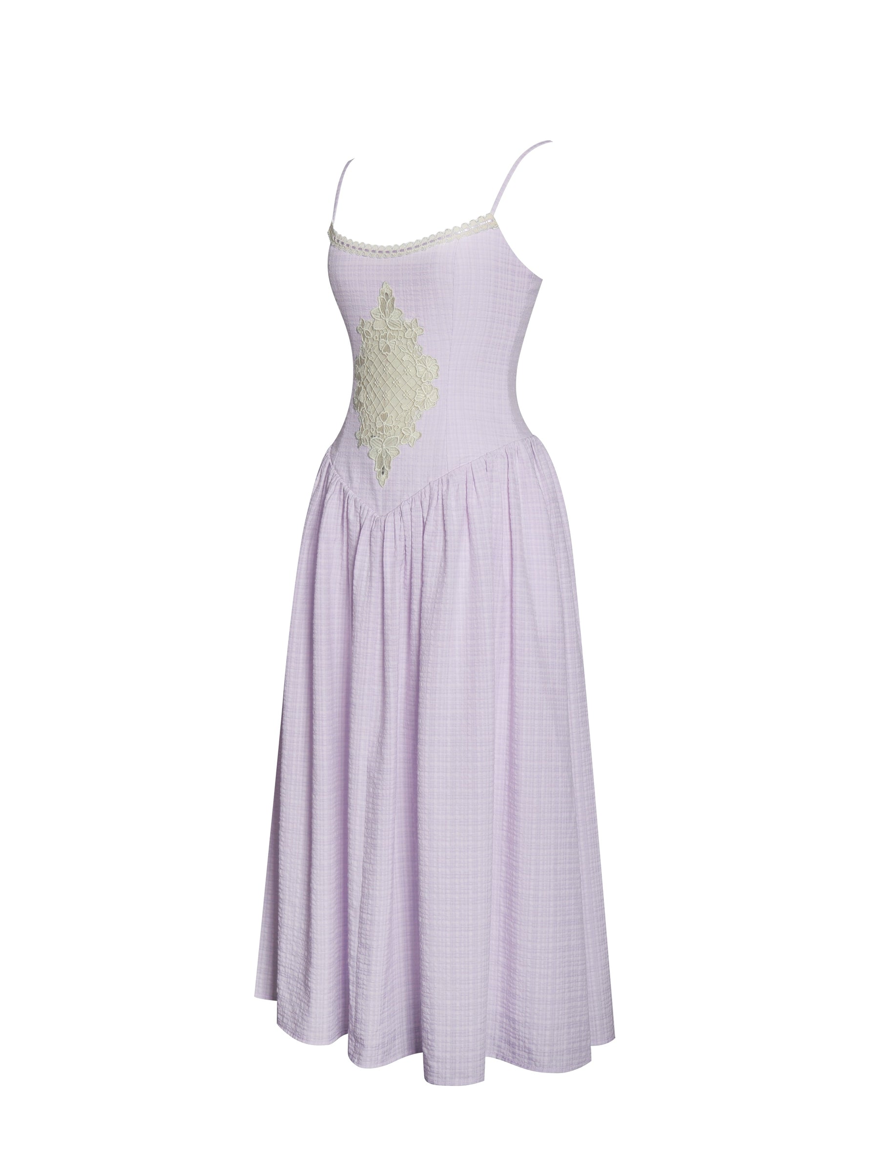 Jaclyn Lavender Lace Trim Cutout Seersucker Midi Dress