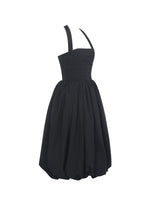 Veradis Black Taffeta Halter Bubble-Hem Midi Dress
