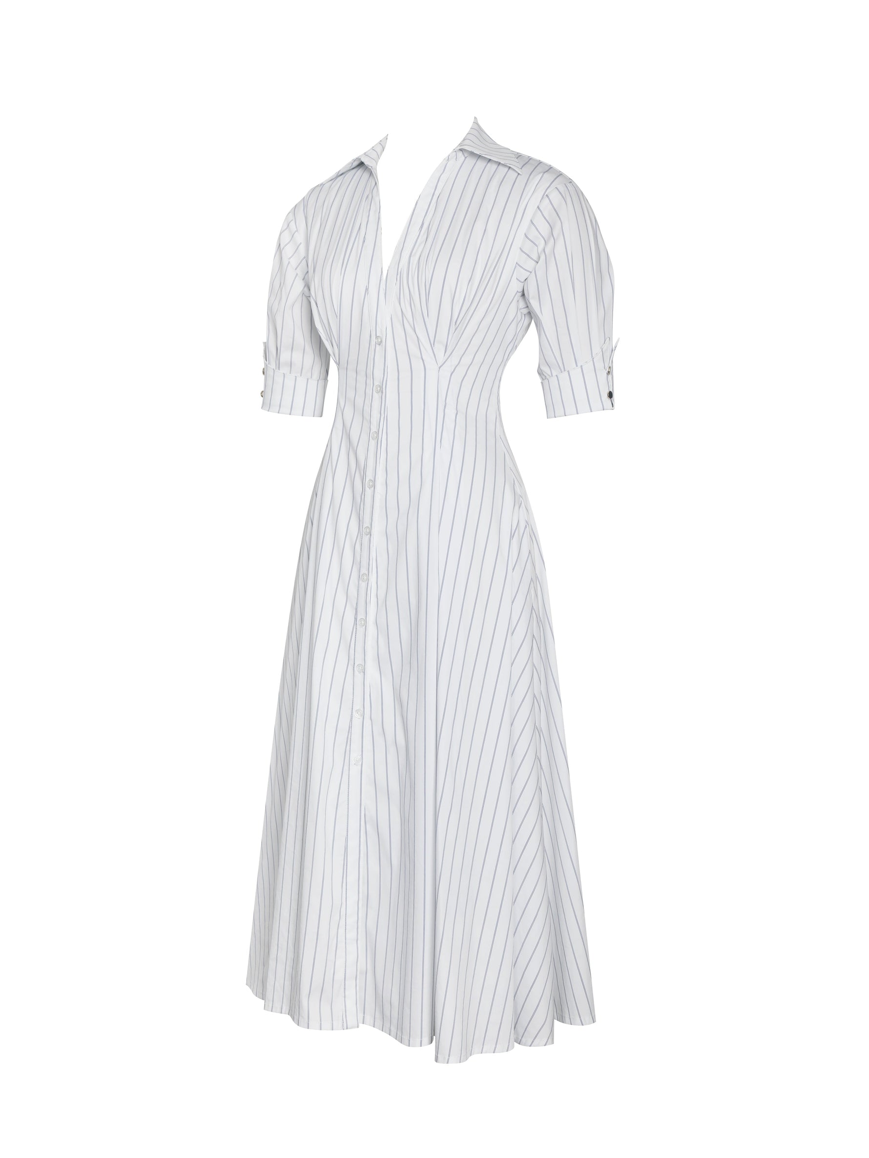 Palina Pinstripes Cotton Poplin Pleated Midi Preppy Shirt Dress Miss Circle