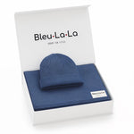 Luxe Collection 100% Organic Cotton Luxury Knit Baby Blanket + Hat Set with Gift Box Bleu La La