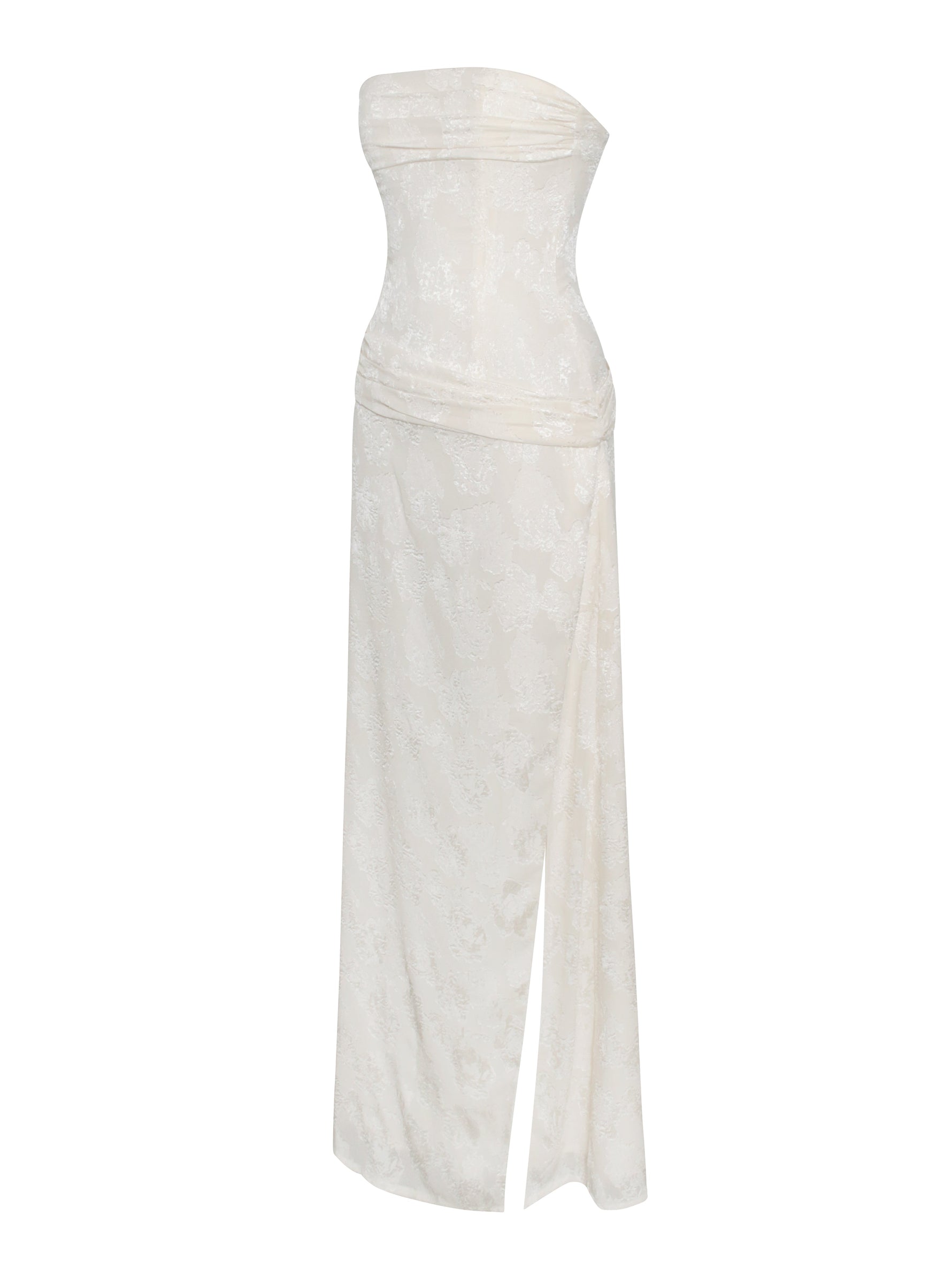 Xatia Off White Jacquard Textured High Slit Maxi Dress Miss Circle
