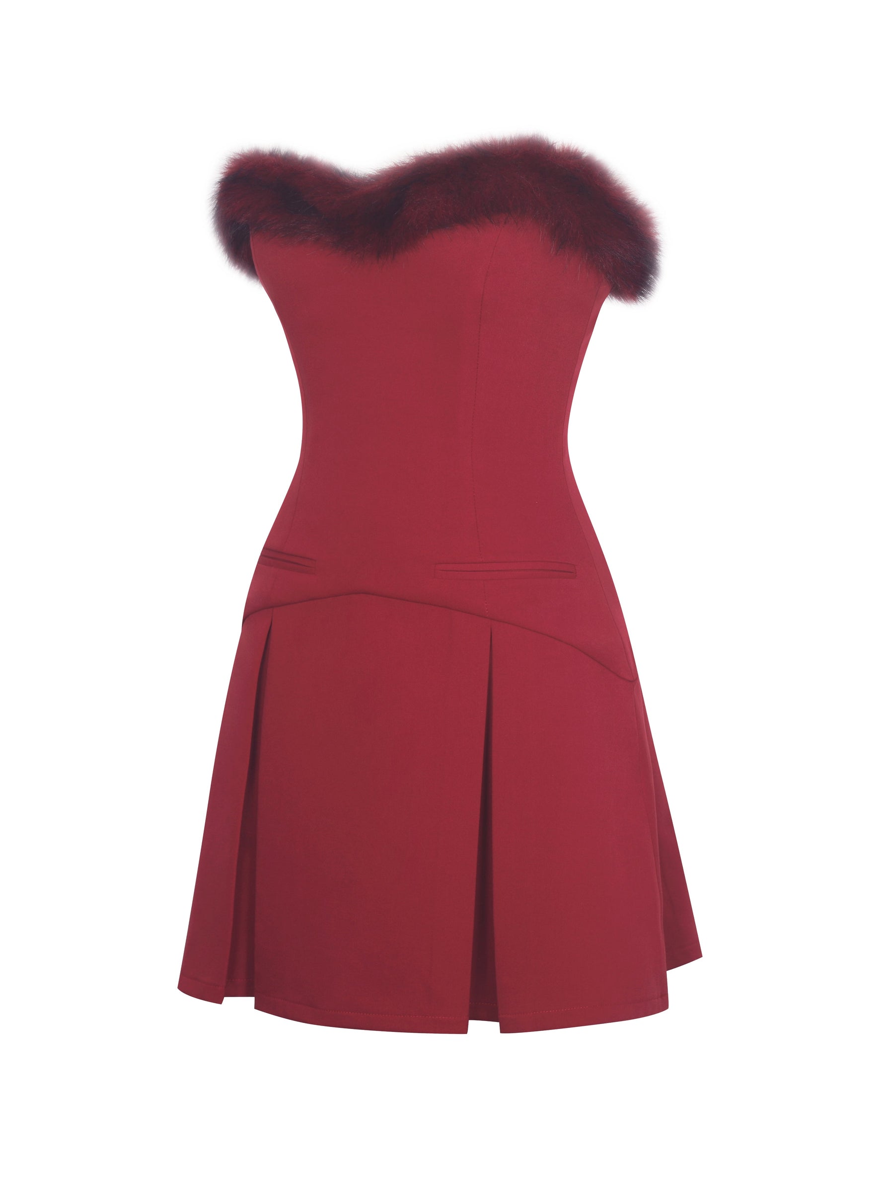 Nalia Crimson Fur Trimmed Sweetheart Mini Dress Miss Circle