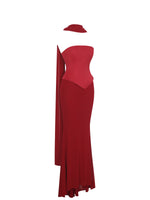 Giselle Crimson Peplum Mermaid Gown with Chiffon Scarf Miss Circle