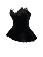 Qiara Black Velvet Peplum Top with Lace Trim Miss Circle