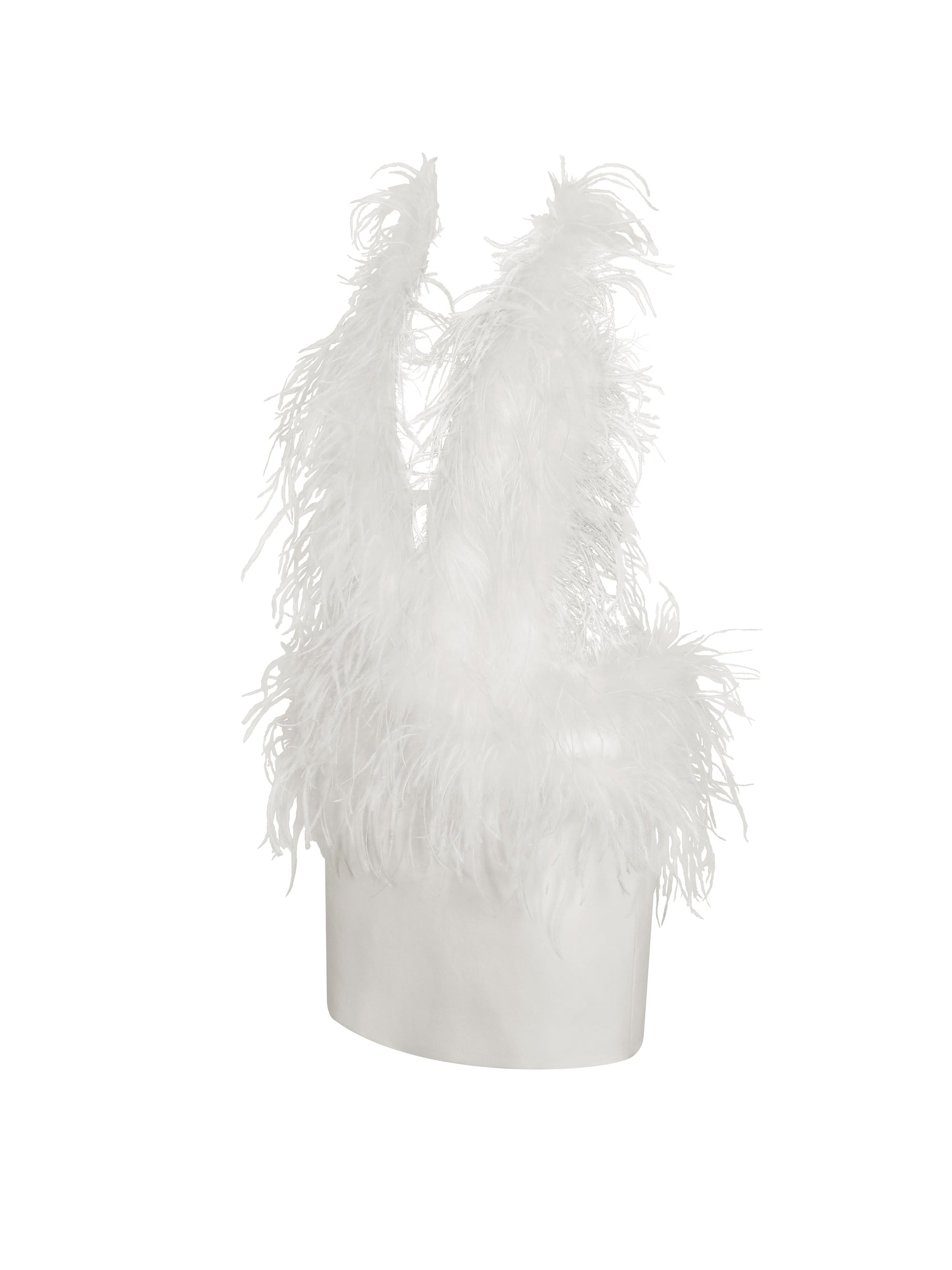 Quisten White Feathered Plunging Halter Mini Dress Miss Circle