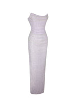 Raylee Lilac Beaded Mesh Strapless Sheath Maxi Dress