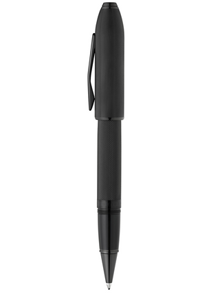 Peerless™ Polished Black PVD Engraved Diamond Pattern with Black PVD Appointments and Swarovski Crystal Rollerball Pen - By Baano