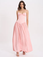 Najwa Baby Pink Ruched Breast Drop Waist Maxi Dress Miss Circle
