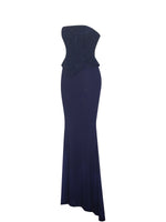 Orabelle Navy Beaded Peplum Mermaid Maxi Gown with Lace-up Back Miss Circle