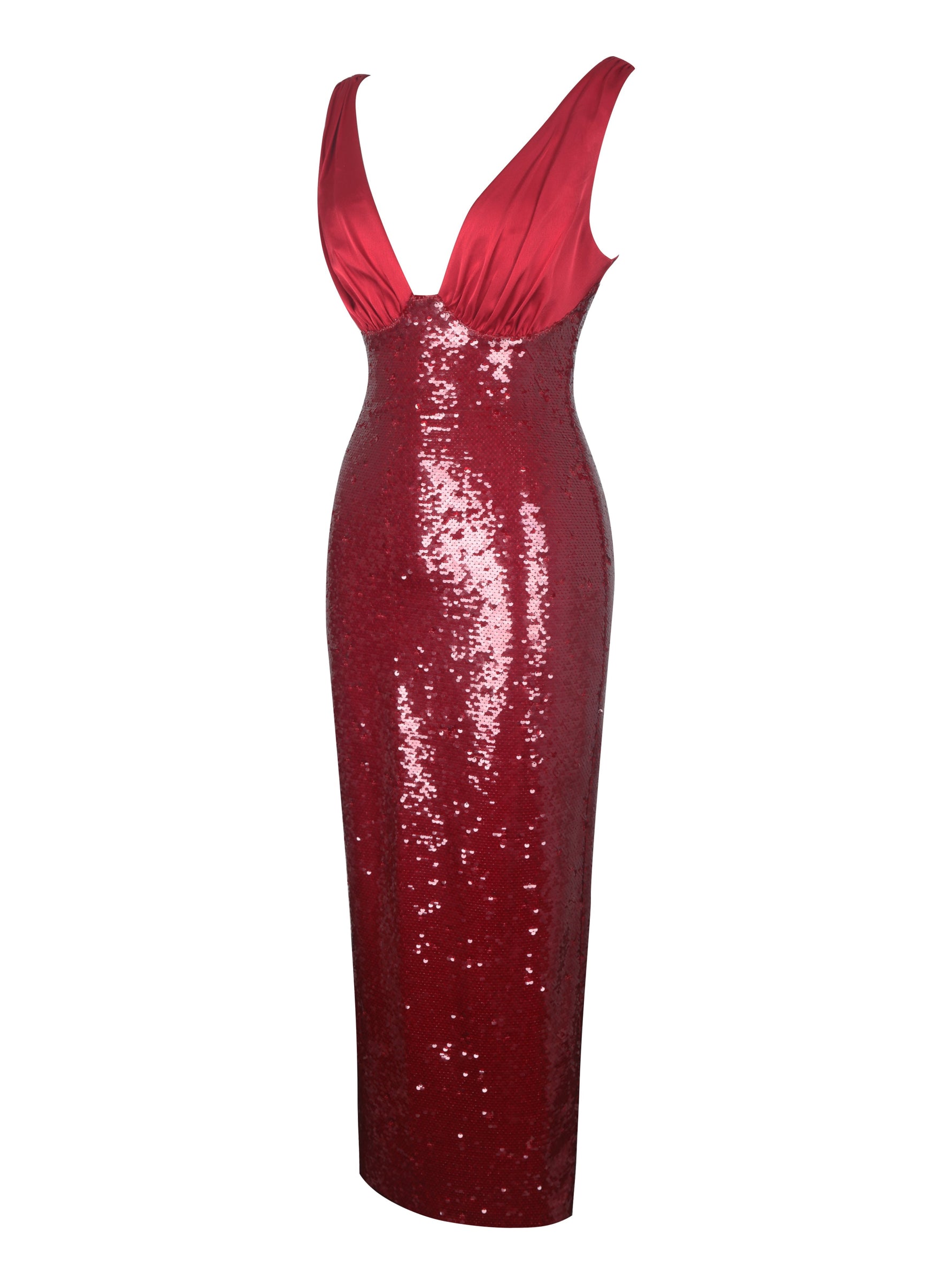 Shanelle Crimson Sequin Plunging Midi Dress Miss Circle