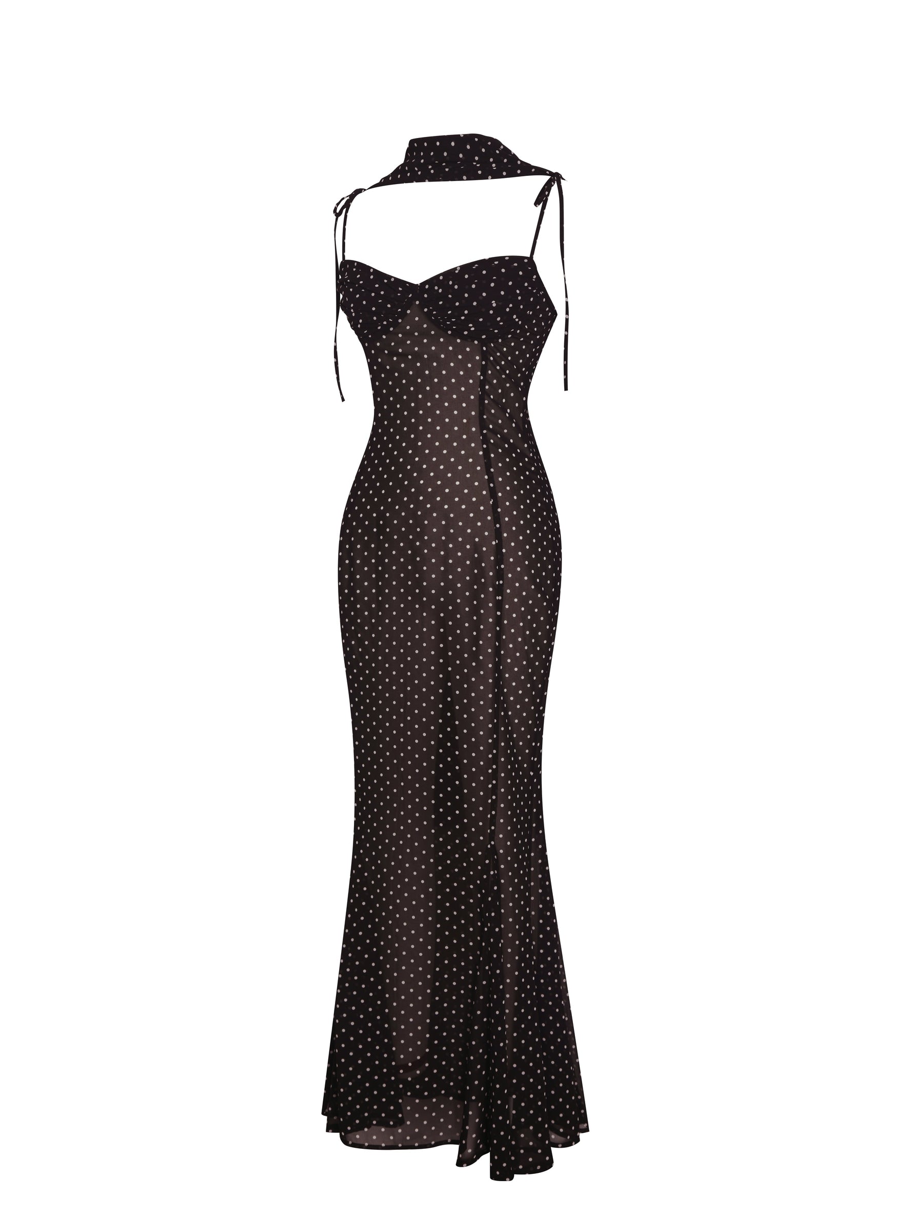 Yadira Brown Base Polka Dot Chiffon Maxi Dress Miss Circle