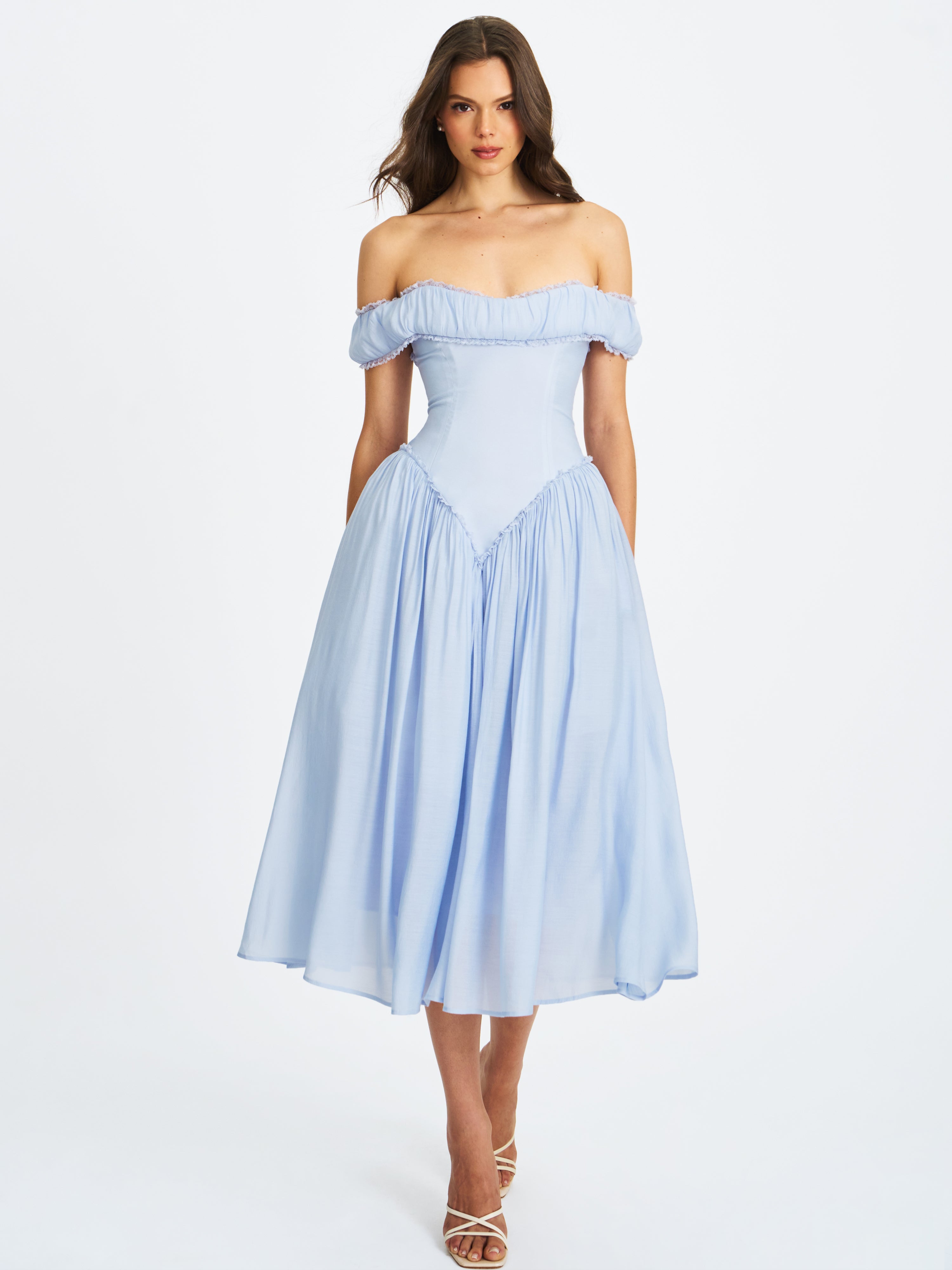 Xavy Baby Blue Off Shoulder Corset Midi Dress Miss Circle