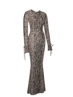 Waylynn Nude Black Animal Print Burnout Velvet Detail Mesh Backless Maxi Dress