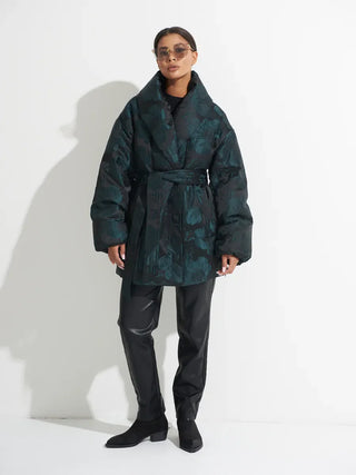 Monochrome Jacquard Down Coat in Vintage Emerald - By Baano