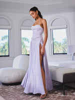 Raegan Taro Purple Jacquard Rouched Maxi Dress