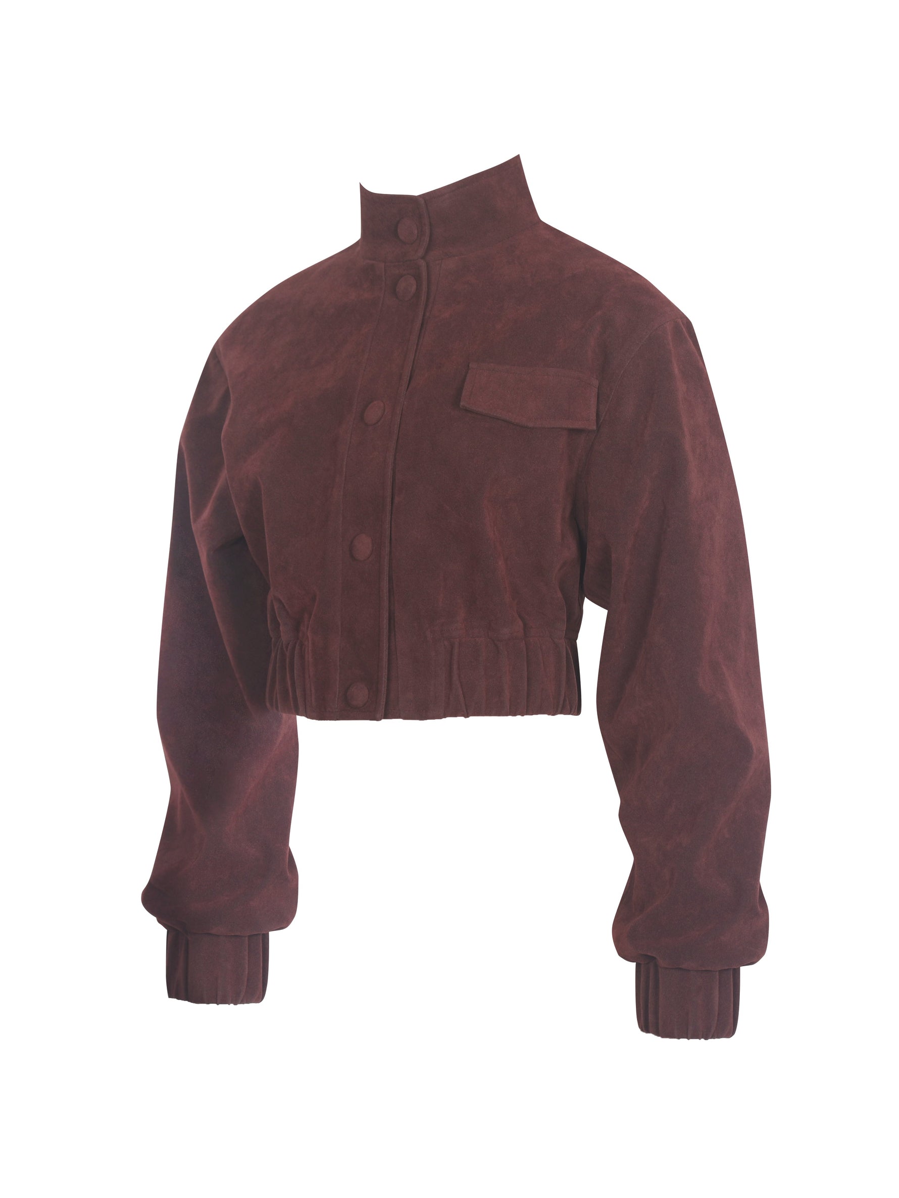 Farryn Mahogany Vegan Suede Cropped Bomber Jacket Miss Circle