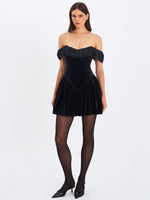 Daisha Black Lace Trimmed Off-Shoulder Ruched Mini Dress Miss Circle
