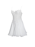 Fabiola Lace Trim Silver Net Top Mini Flare Chiffon Dress