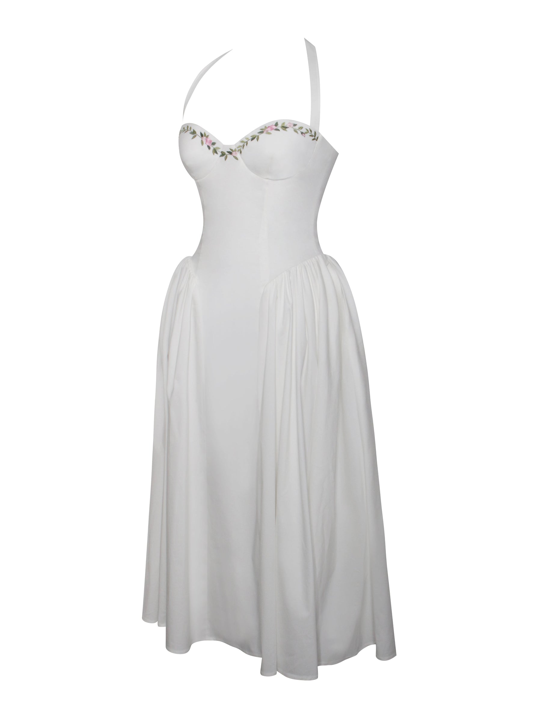 Gianna White Embroidered Halter Maxi Dress Miss Circle