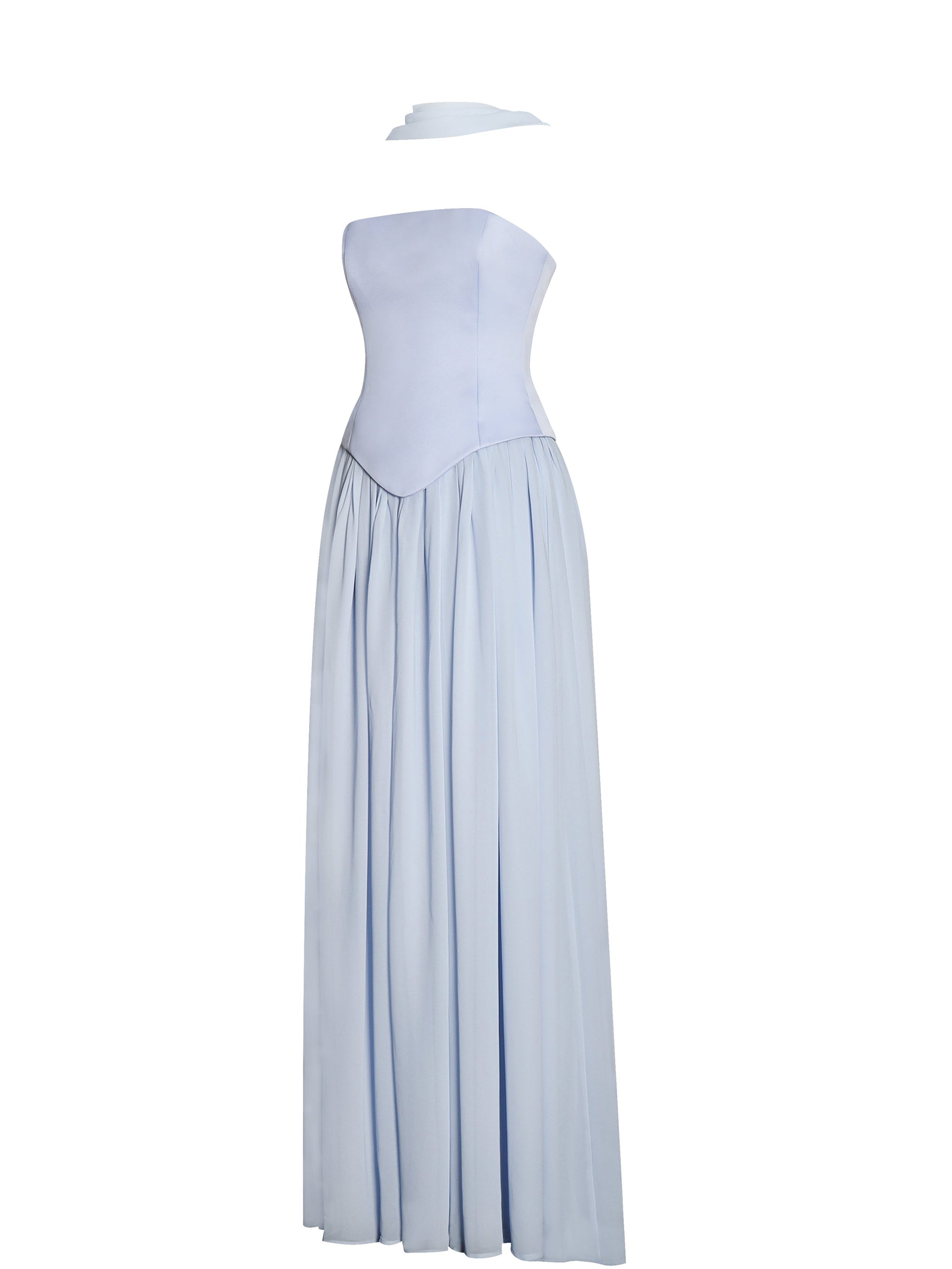 Qianna Baby Blue Peplum Drop Waist Chiffon Gown Miss Circle