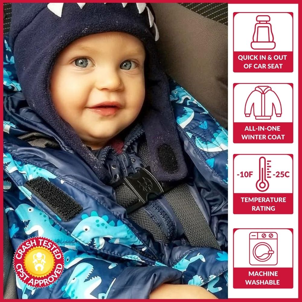 Car Seat Coat | The Road Coat Vegan - Navy Raptor Print