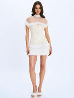 Taylor Ivory Fur Trimmed Beaded Bouclé Mini Dress Miss Circle