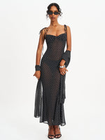 Yadira Black Base Polka Dot Chiffon Maxi Dress Miss Circle