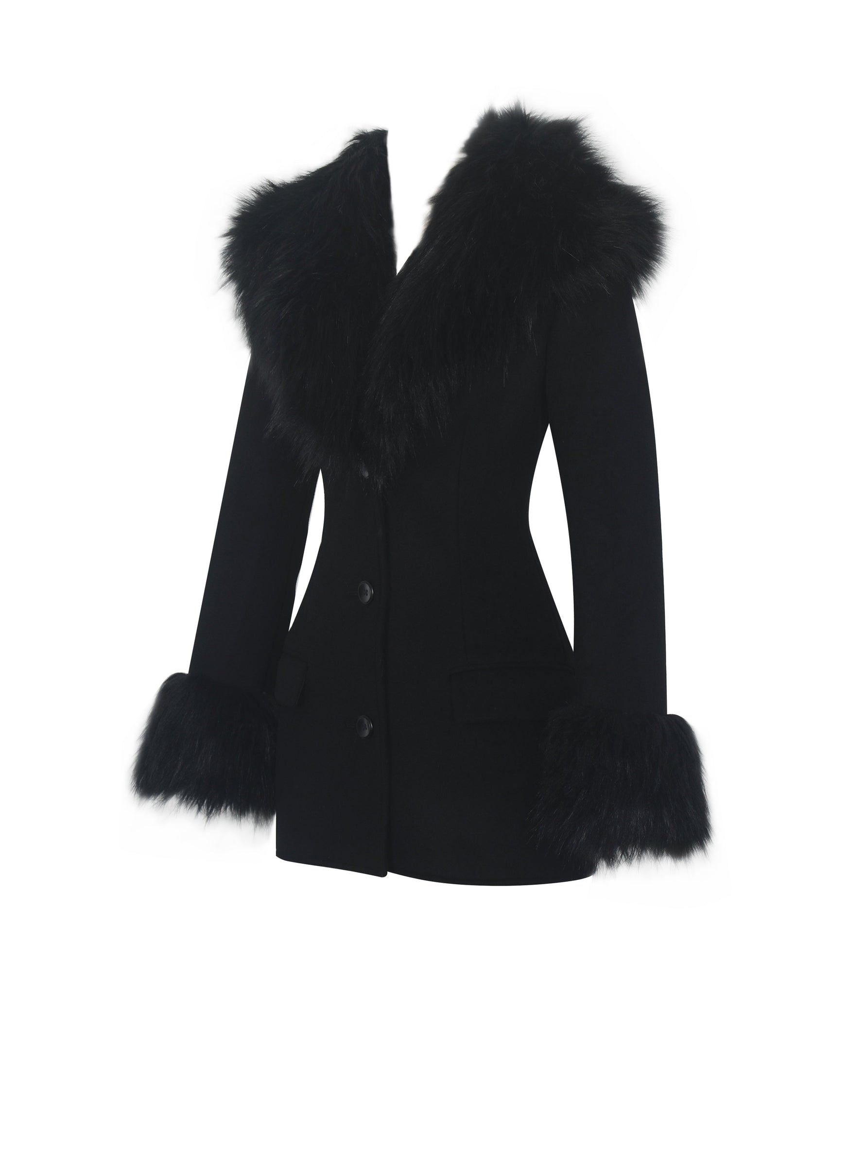 Hailee Black Single Breasted Wool Blend Mini Coat with Removable Fur Lapel Miss Circle