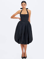 Veradis Black Taffeta Halter Bubble-Hem Midi Dress