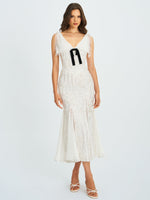 Paola White Peter Pan Collar Beaded Sequin Mermaid Midi Dress Miss Circle