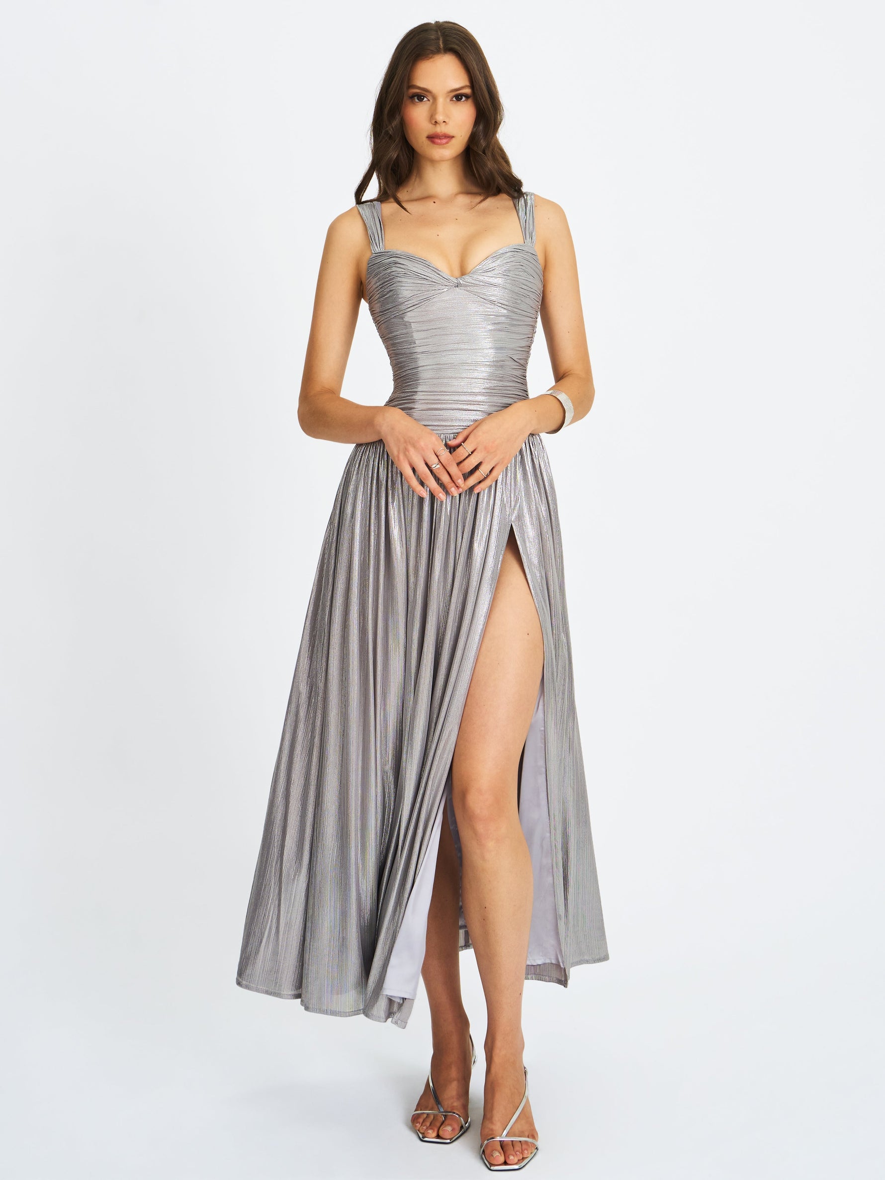 Palmer Silver Glitter Drop Waist Maxi Dress Miss Circle
