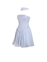 Valentina Baby Blue Boned Curve Edge Peplum Mini Dress