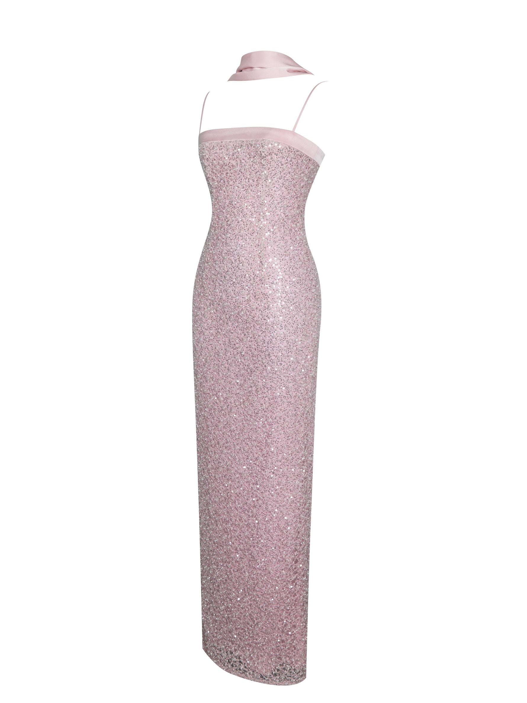 Raizel Pink Beaded Sequin Bodycon Gown with Scarf Miss Circle