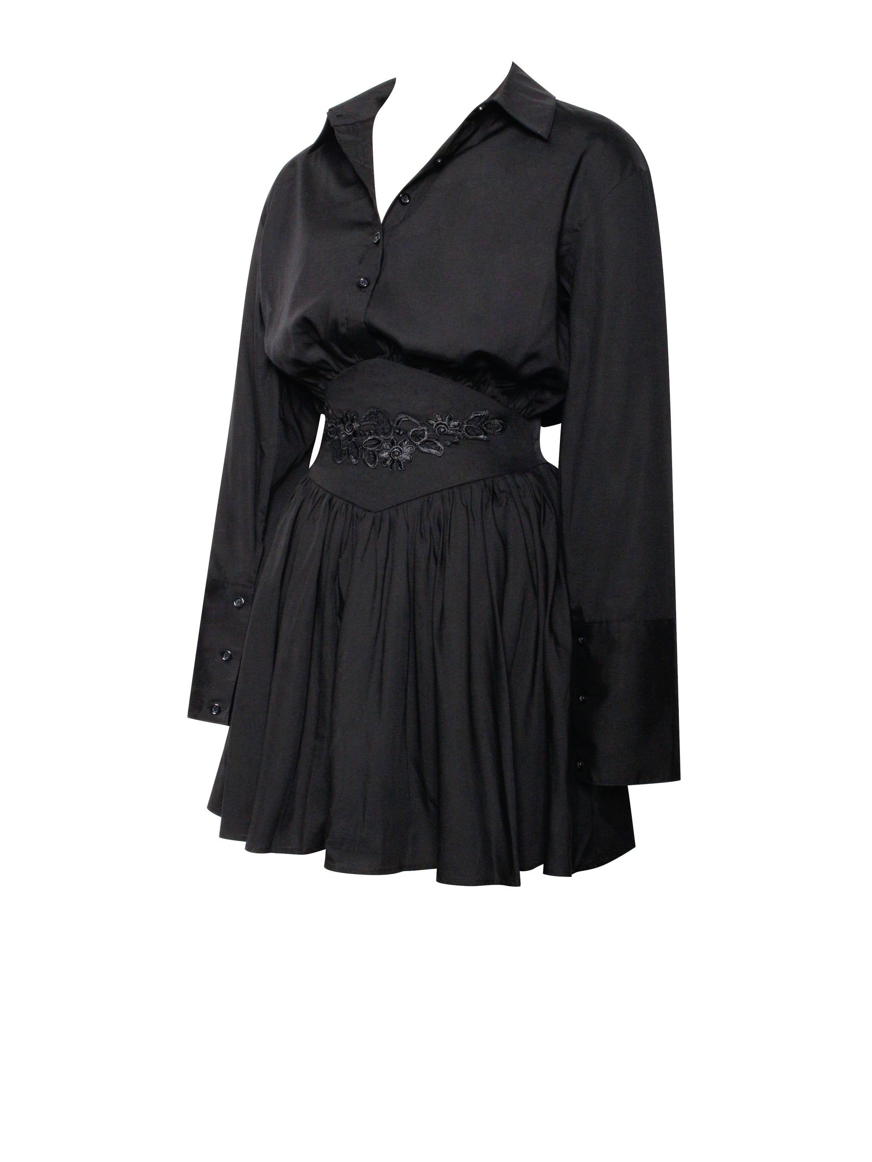 Jamila Black Shirt Mini Dress with Embroidered Waist Detail Miss Circle