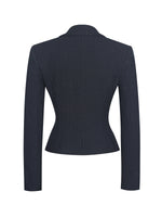 Quinne Navy Striped Single-Breasted Peplum Blazer Miss Circle