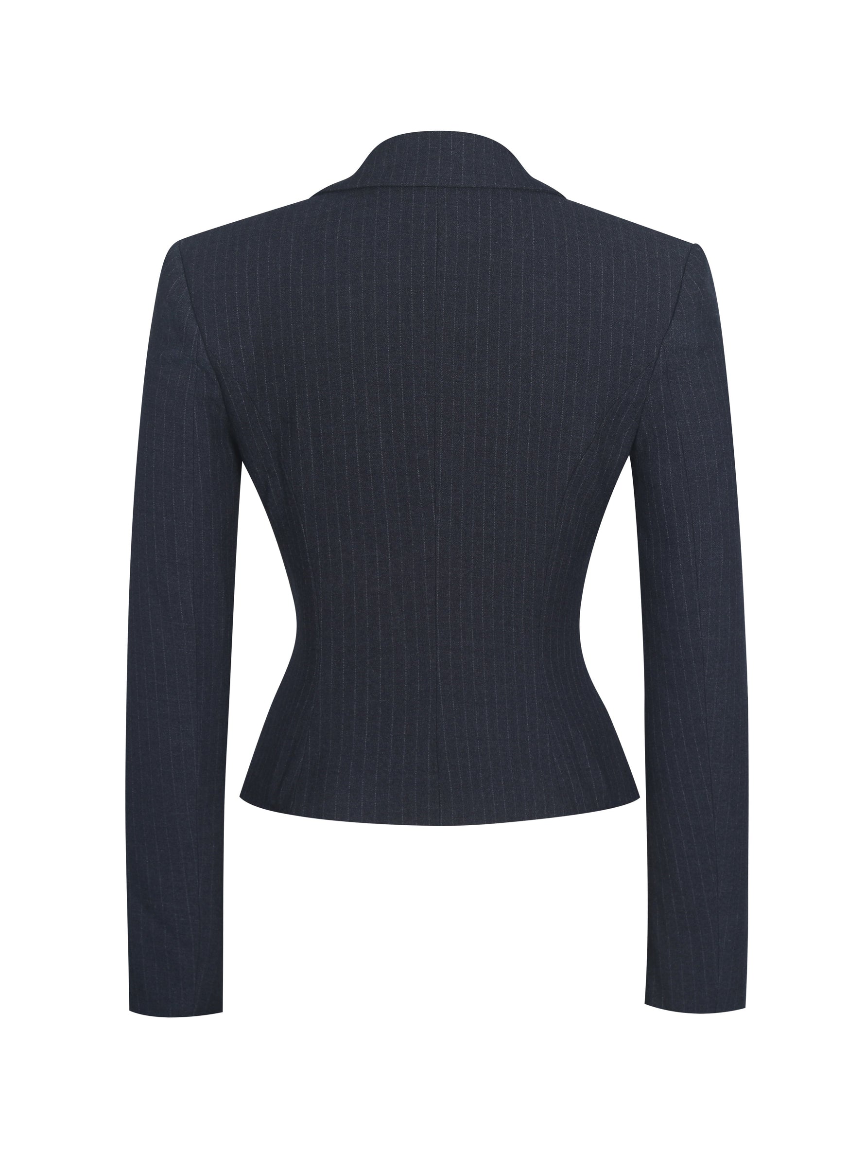 Quinne Navy Striped Single-Breasted Peplum Blazer Miss Circle