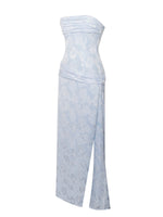Xatia Baby Blue Jacquard Textured High Slit Maxi Dress Miss Circle
