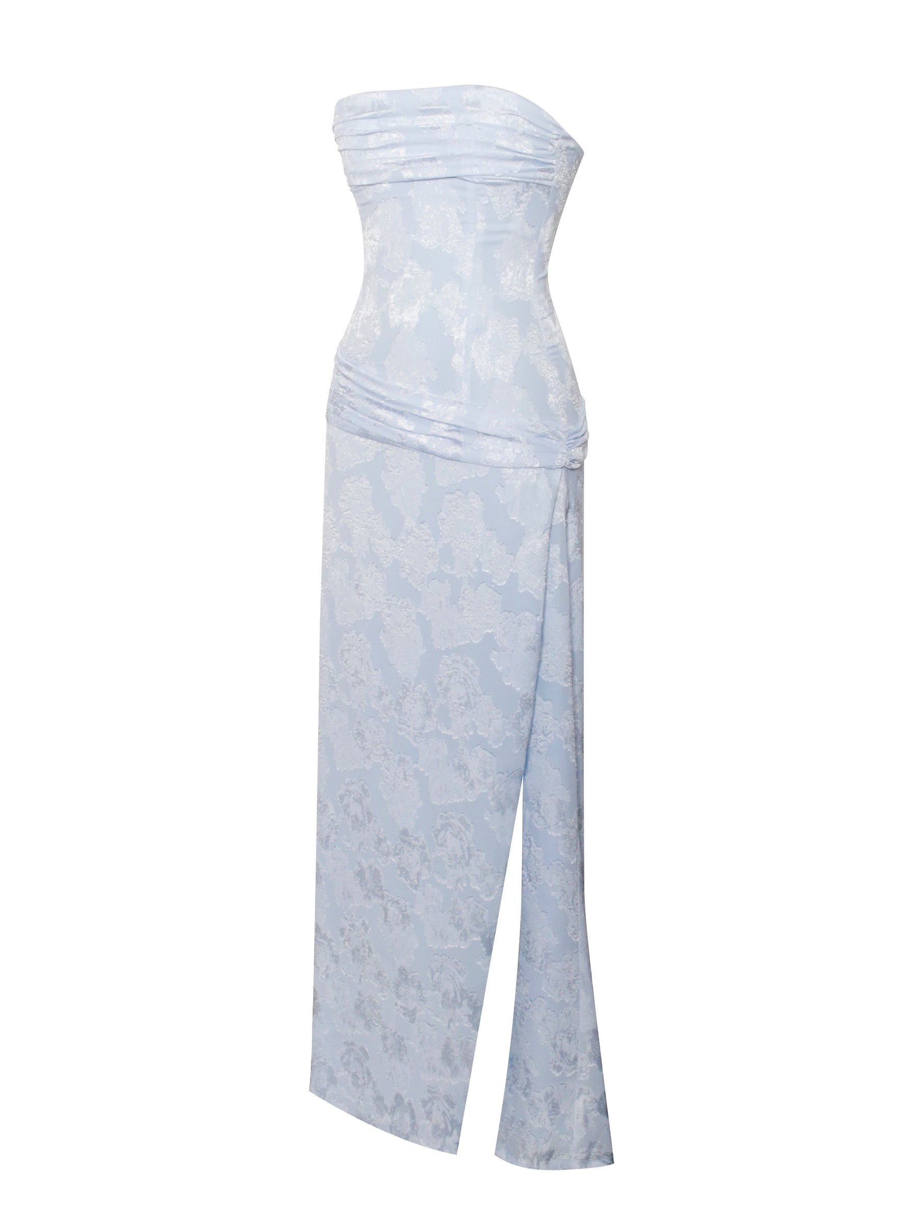 Xatia Baby Blue Jacquard Textured High Slit Maxi Dress Miss Circle