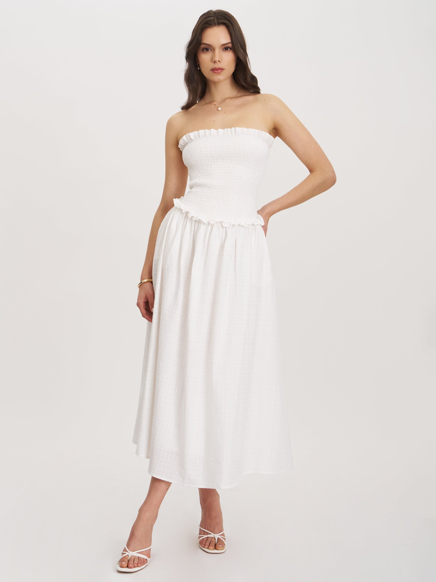 Quadiya Smock Top Strapless Drop Waist Midi Dress