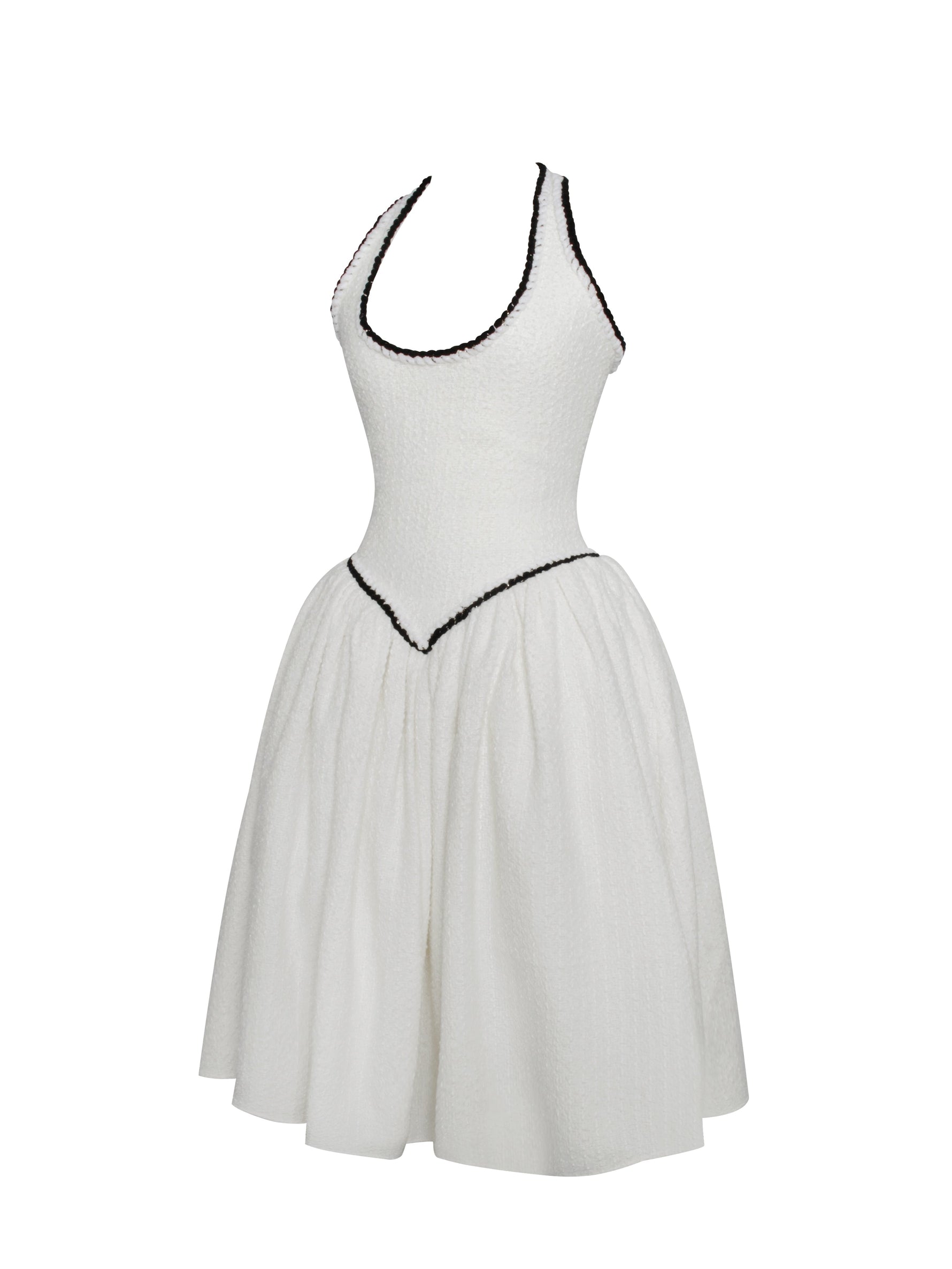 Natalie U Neck Halter Drop Waist Tweed Midi Dress Miss Circle