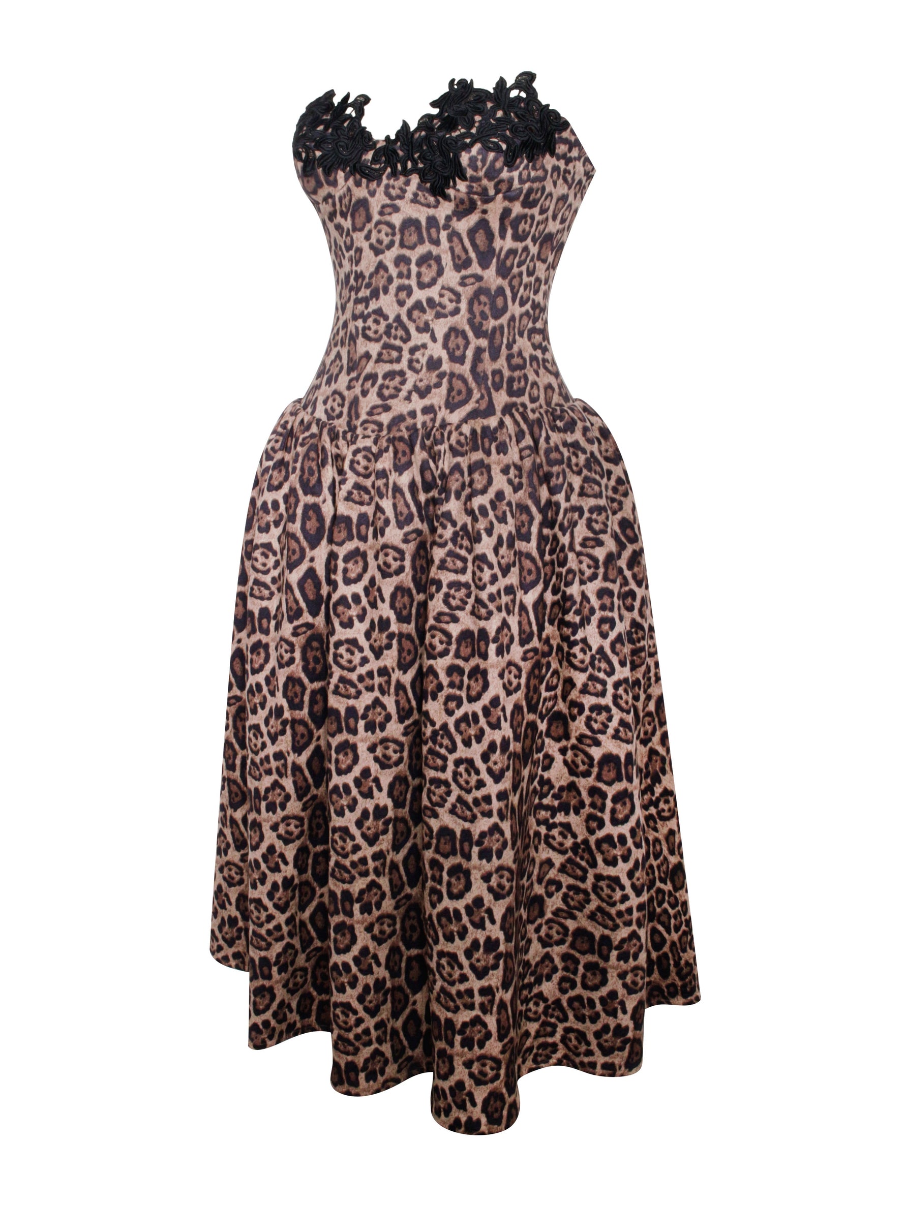 Uchenna Cheetah Print Stretchy Strapless Midi Dress with lace trim Miss Circle