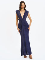 Terri Navy Sparkle Plunging Backless Maxi Dress Miss Circle