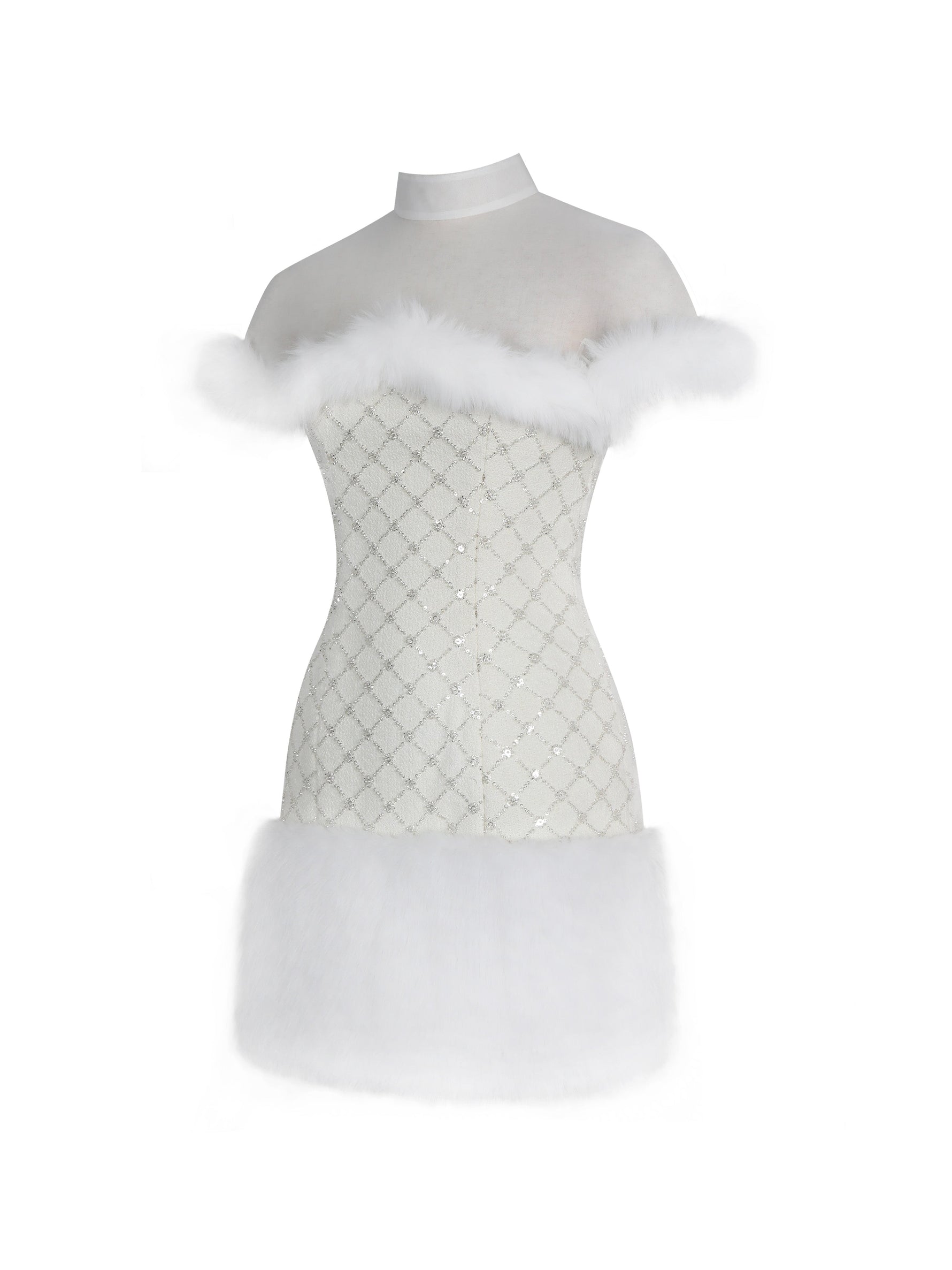 Taylor Ivory Fur Trimmed Beaded Bouclé Mini Dress Miss Circle