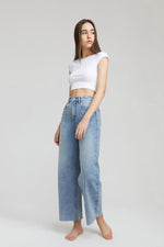 Moon Curve Raw Hem Crop Jeans HJ129 Hey Joanie